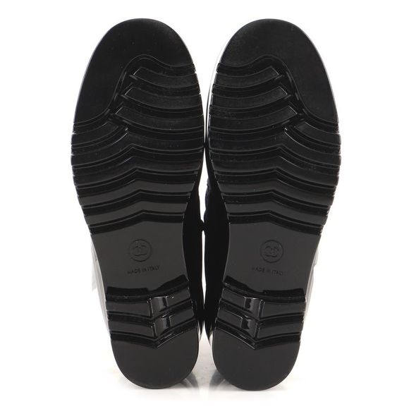 Chanel Women's Lace Up Snow Ankle Boots Nylon with Patent Black - Picture 4 of 5